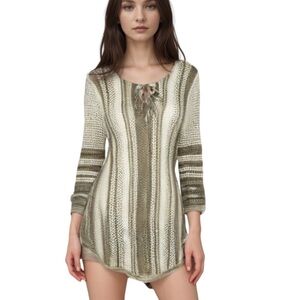 Beachy Boho Loose Knit Popover Tunic Sweater Beach Poolside Coverup